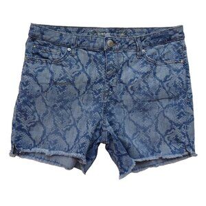 Seven 7 Snakeprint Cut-Off Denim Shorts Fray Raw Hem Stretch Casual Blue Size 10